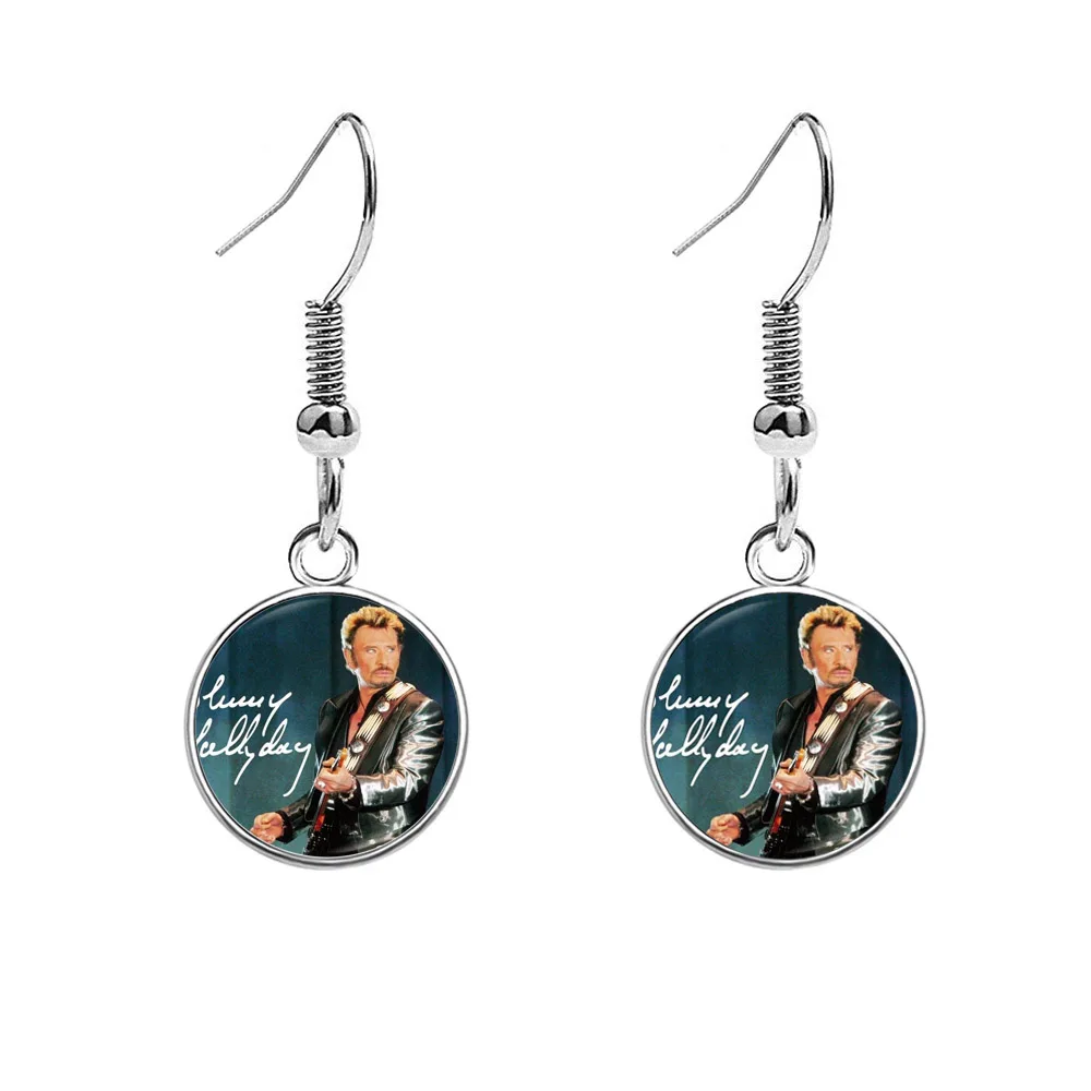 Hot Sale Johnny Hallyday Drop Earrings Popular Music Star Art Photo Glass Cabochon Dangle Earring Fans Jewelry