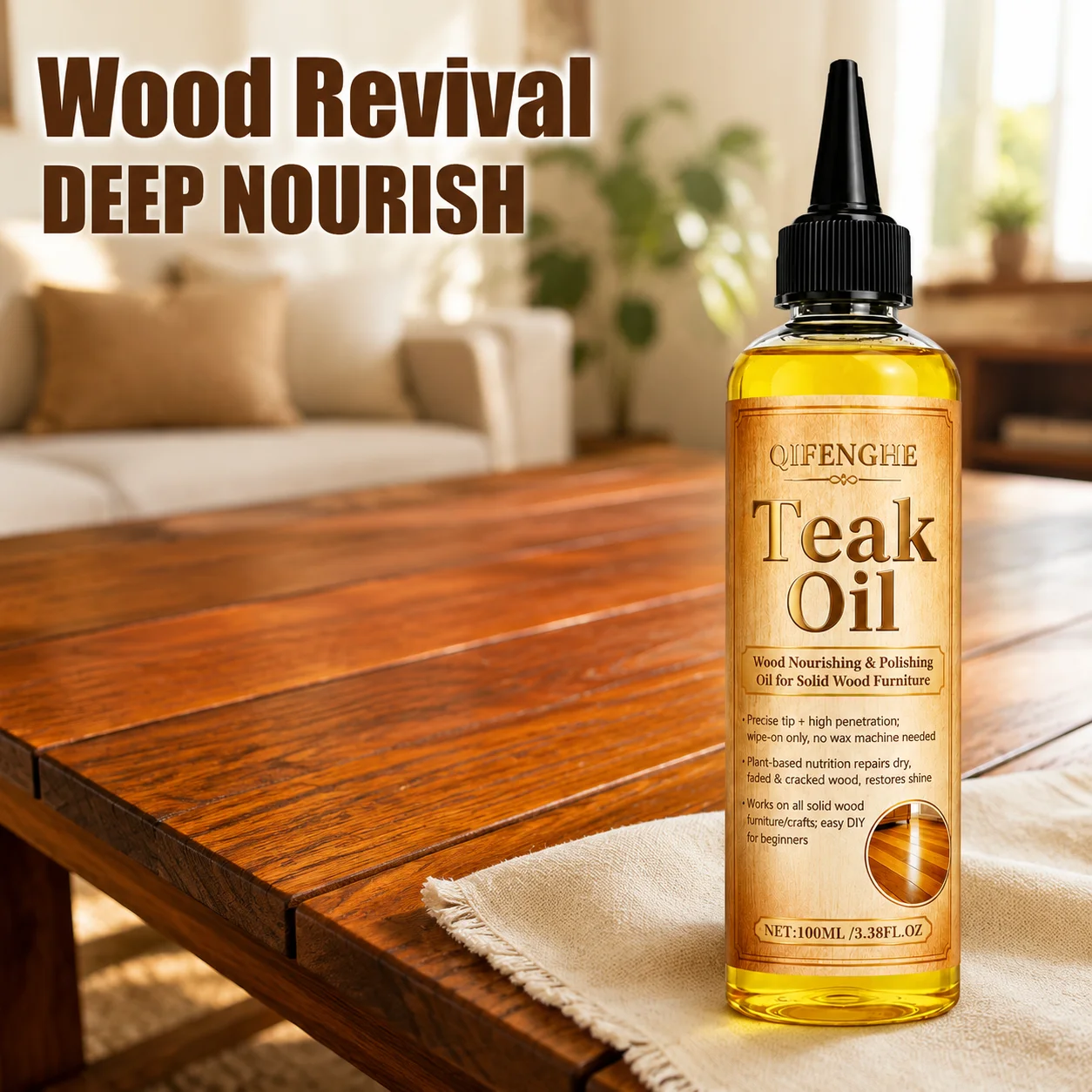 Teak Oil for Wood Furniture, Nourishing & Polishing Oil for All Solid Wood Surfaces
