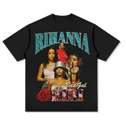 Rihanna Vintage T-Shirt Kid Women Casual Short Sleeve TShirt Hip Hop StreetWear Tee Fashion Cotton Loose Shirt Oversized Top New