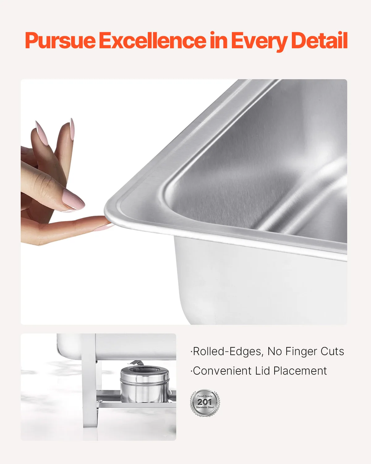 VEVOR 8 Qt 4/6 Pack طقم بوفيه طبق الغضب من الفولاذ المقاوم للصدأ مستطيل لتدفئة الطعام مع غطاء وعاء مياه للحفلات #3