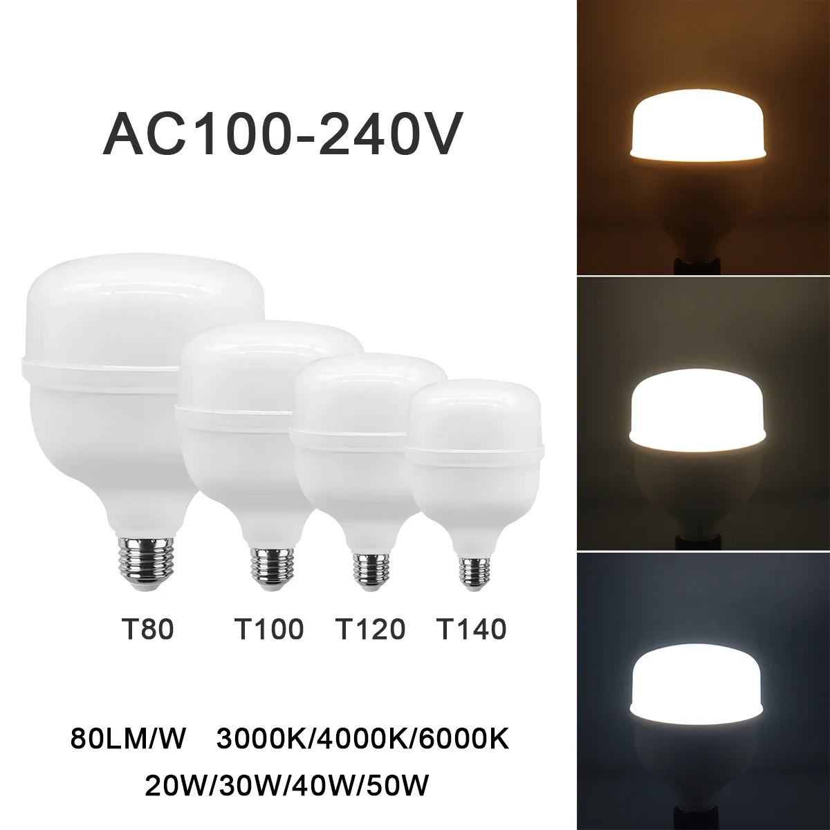 

2pcs Hight Lumen LED Lampada AC 110V 220V E27 LED lamp Bulb T80 30W 40W 50W LED Light Bombilla Lighting Lamp for home derection