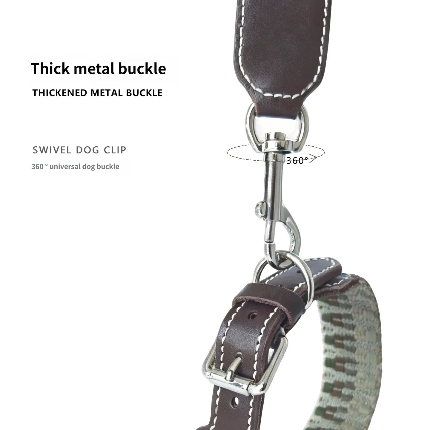 Bohemian Hand Woven Dog Collar 3.8CM Wide Genuine Leather dog collar Soft Cotton Webbing Heavy Duty Pet Walking Leash view 3