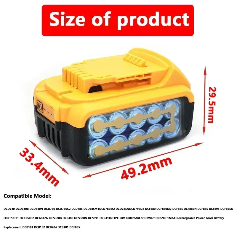 20V 12Ah MAX Lithium Battery Power Tool Replacement for DeWalt DCB184 DCB181 DCB182 DCB200 20V 6A 8A 12A 18V 20V Lithium Battery