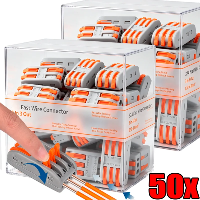 1-4 Pin Lever Wire Connector Clamp Compact Quick Wiring Terminal Blocks Electrical Splicing Kit SPL Push-In Cable Connectors