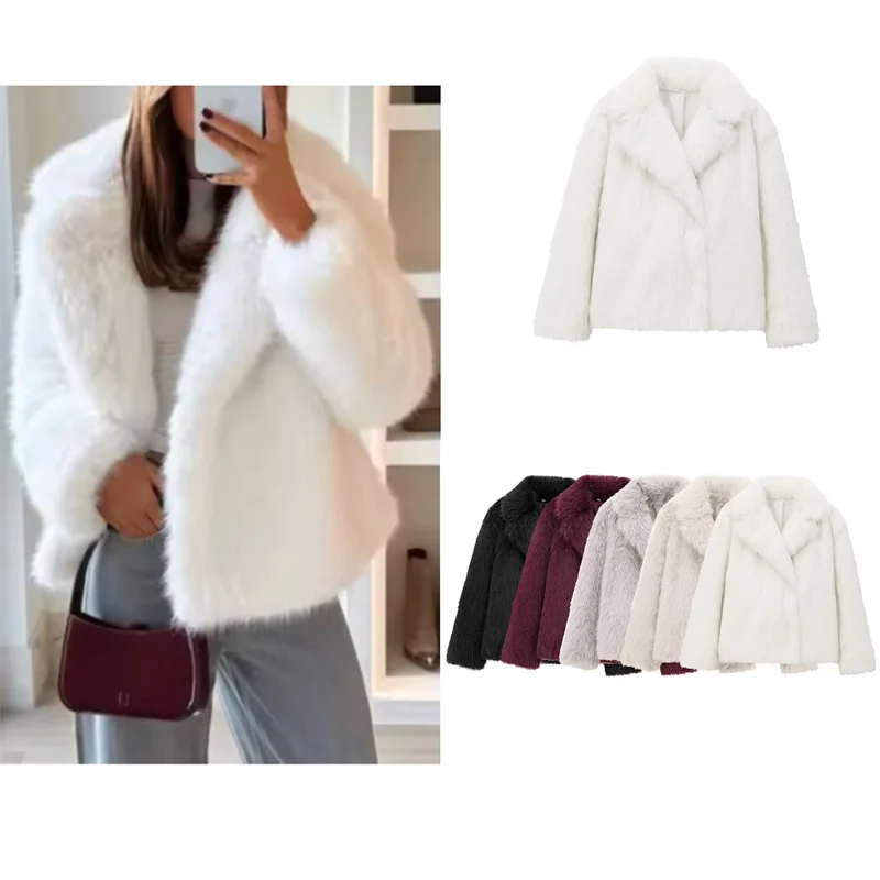 Guobioziy Women's Jacket 2026 Fall/Winter New Fashionable Versatile Solid Color Long Sleeve Faux Fur Effect Jacket