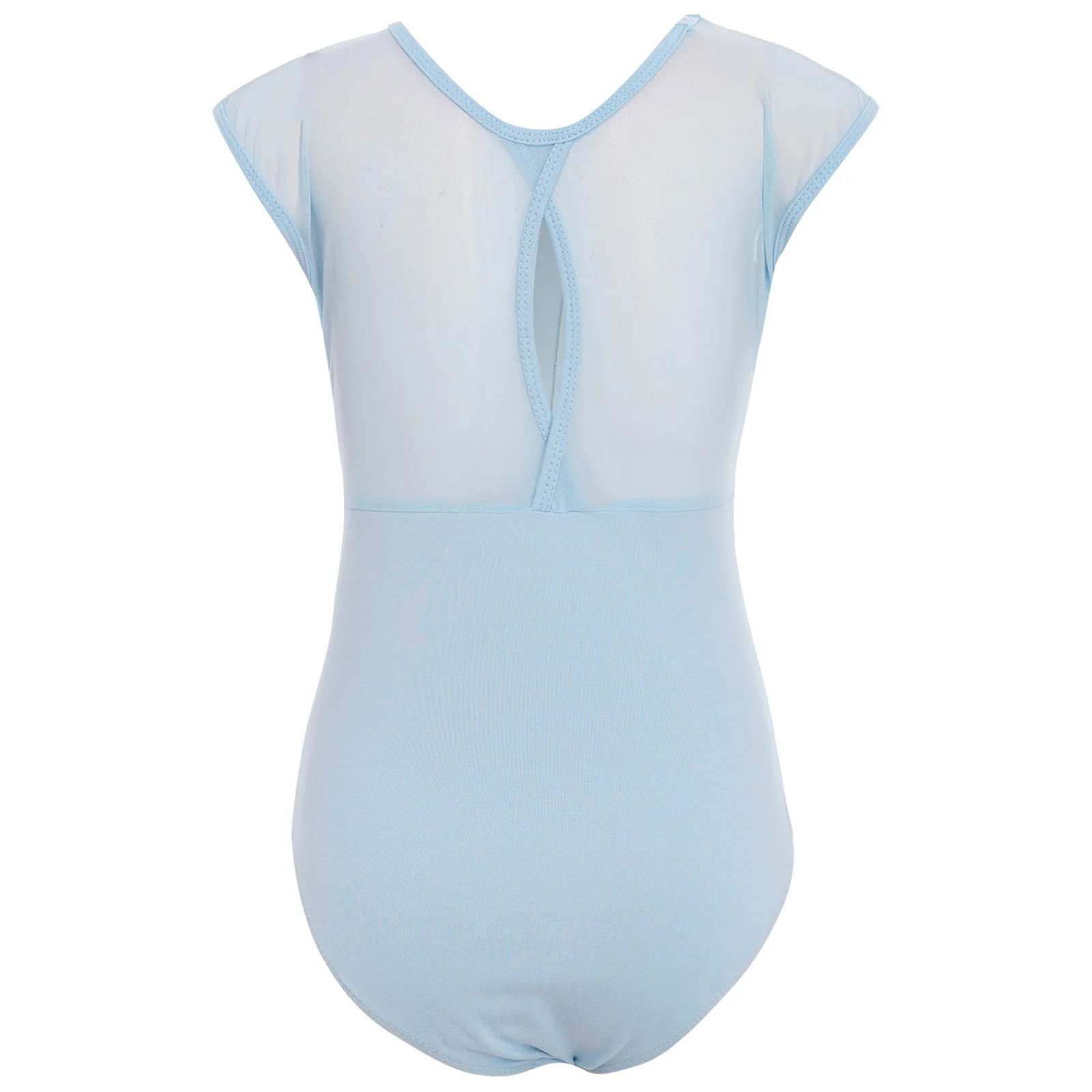 Dziecięcy strój do baletu dla dziewczynek, okrągły dekolt, odkryte plecy z dziurką, zatrzaski, siateczkowe wstawki, body gimnastyczne, odzież taneczna.