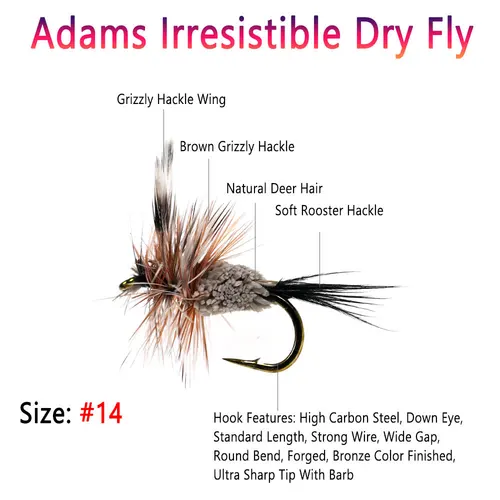 Imagen 2 del producto Bimoo 6 uds Grizzly Brown Hackle Adams irresistible mosca seca May Fly Midge mosca mosquitos Fly Pike Bass trucha Señuelos de pesca cebos