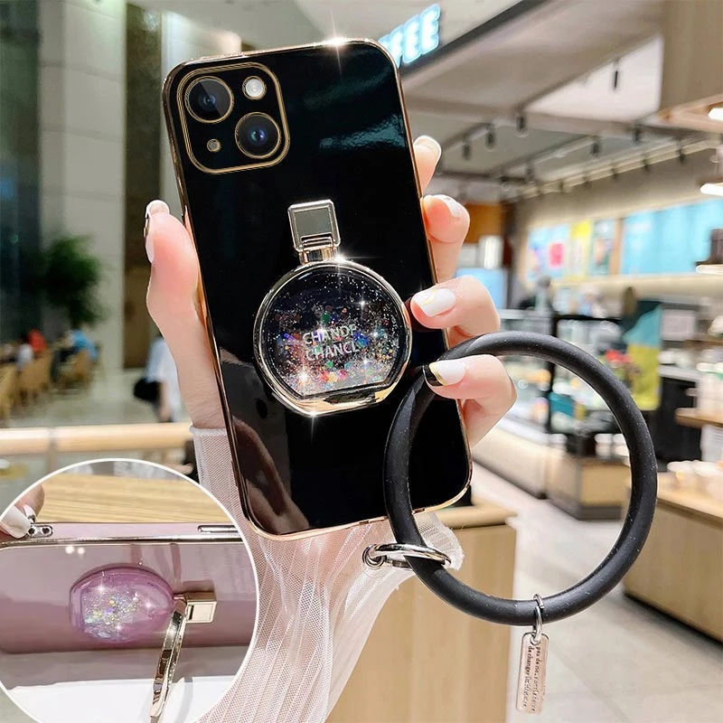 Creative Perfume Bottle Plating Phone Holder Case For iPhone 13 15 14 12 11 Pro Max 14 15 Plus X XR XS XSMax Cover