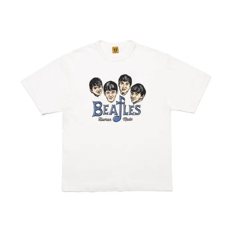 Human Made Style The Beatles Letter T-Shirt, Slub Cotton Casual Tee for Men Women