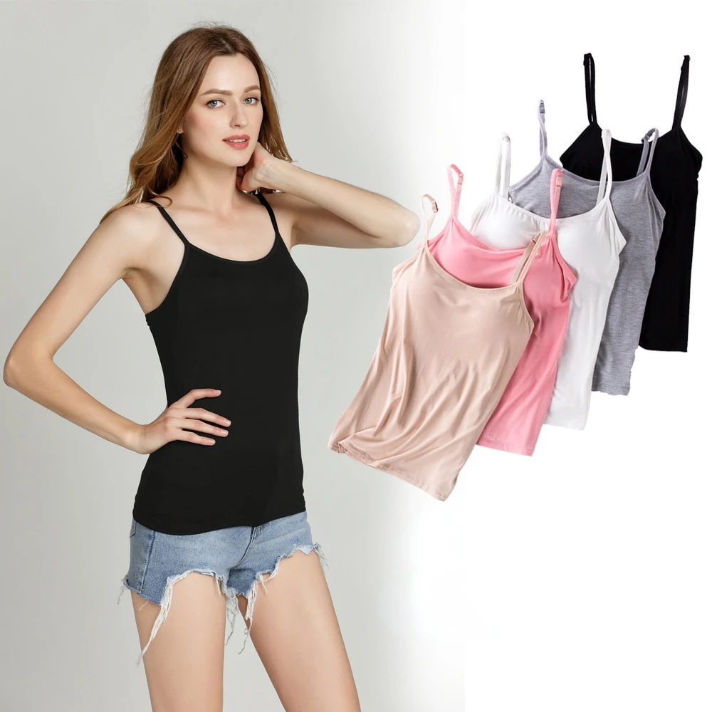 Model Female Bra Camisole No Steel Ring Free Bra Cup T-shirt for Women Adjustable Spaghetti Strap Vest Crop Top  Women Clothing