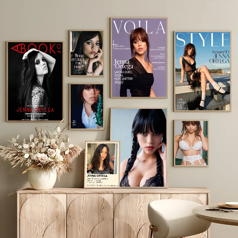 Jenna Ortega Sexy Portrait Self-adhesive Art Poster Fancy Wall Sticker For Living Room Bar Decoration Vintage Decorative