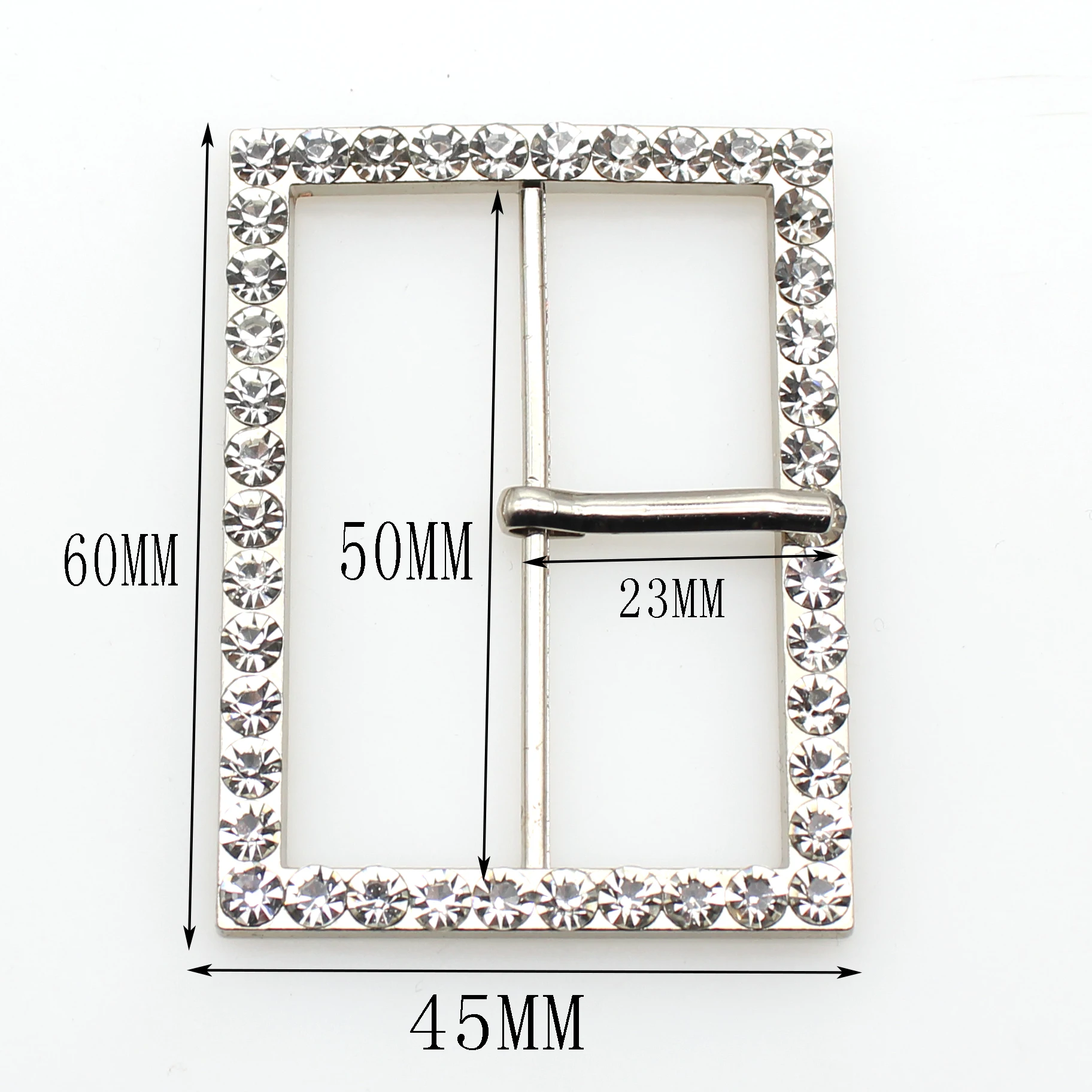 2Pcs/Lot 60*45mm Rectangular Alloy Belt Decorative Pin Buckle Rhinestone Button DIY Ribbon Leather Sewing Accessories