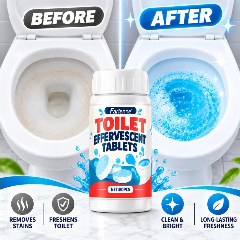 Farienne Toilet Effervescent Tablets 80PCS Toilet Bowl Cleaner Deep Cleaning Deodorizer Bathroom Freshener Limescale Remover