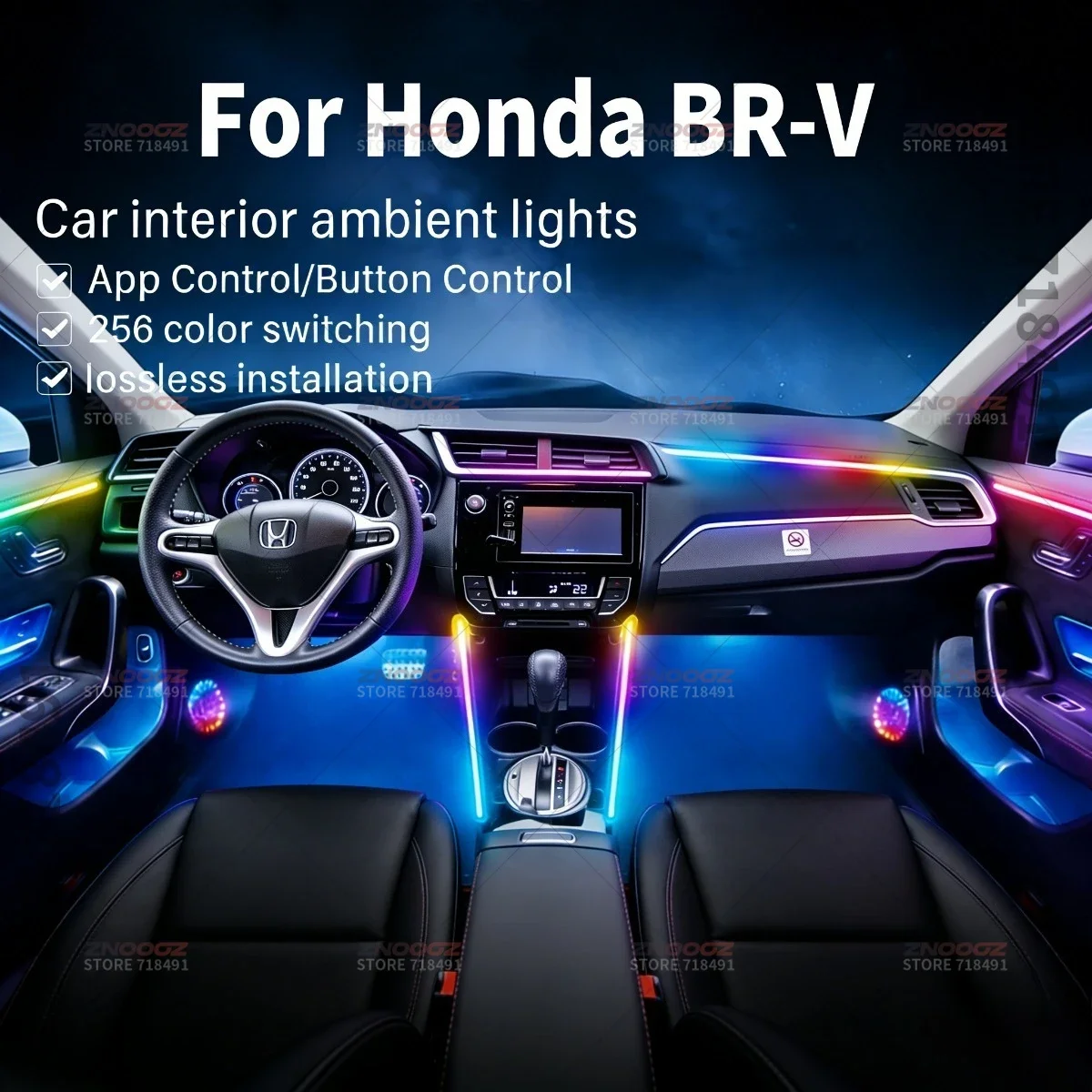 22in1 RGB Car Interior Acrylic Car Ambient Lights RGB Hidden Acrylic Strip Decoration Atmosphere Accessories For Honda BR-V