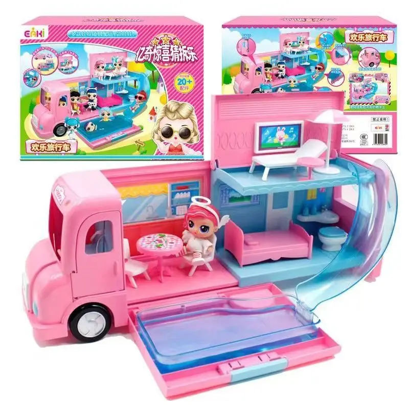 Kid Girl Pretend Diy Motorhome Toy Outdoor Dating Car Furniture Swimming Pool Water Slide Holiday Camper Treval Van Gift Model