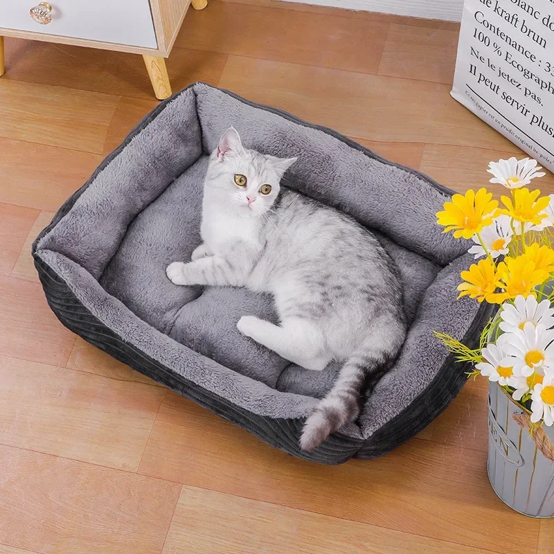 

Bed for Dog Cat Pet Square Plush Kennel Medium Small Dog Sofa Bed Cushion Pet Calming Dog Bed House Pet Supplies Accessories
