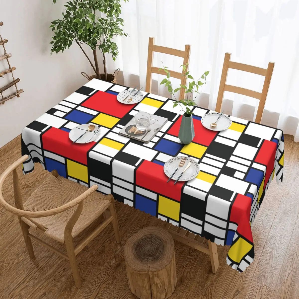 Piet Mondrian De Stijl Tablecloth Rectangular Waterproof Abstract Art Colorful Table Cover Cloth for Dining Room