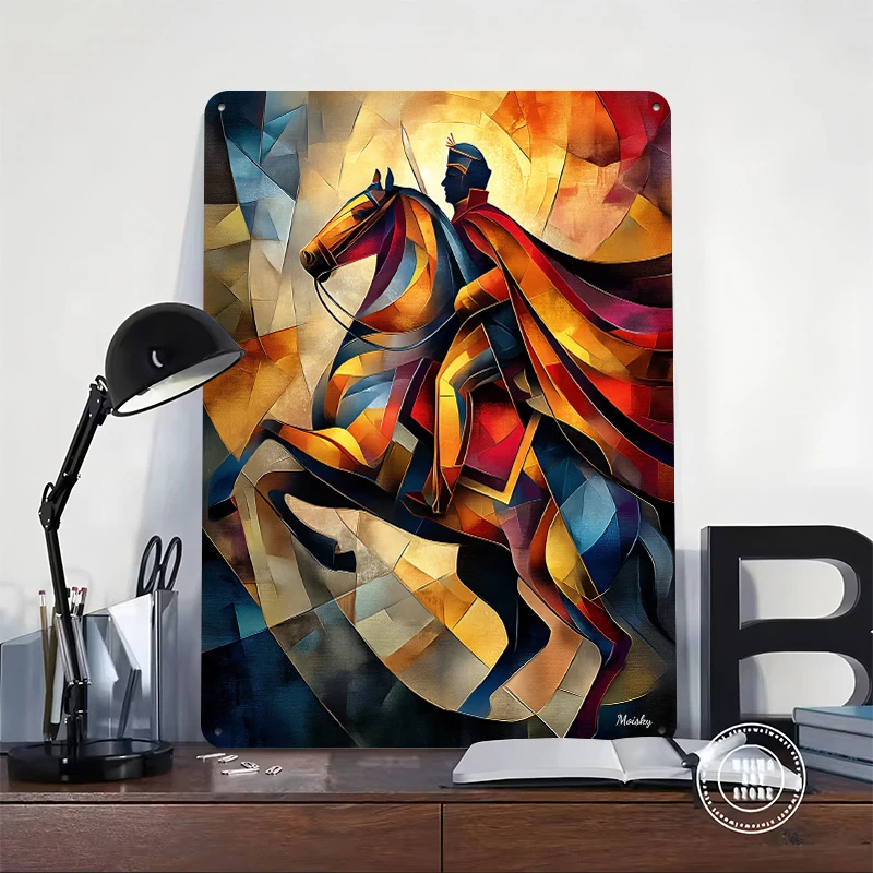 Napoleon Crossing the Alps – Stained Glass Metal Poster Customized Wall Art Retro Vintage Tinplate Signs for Room Decorations