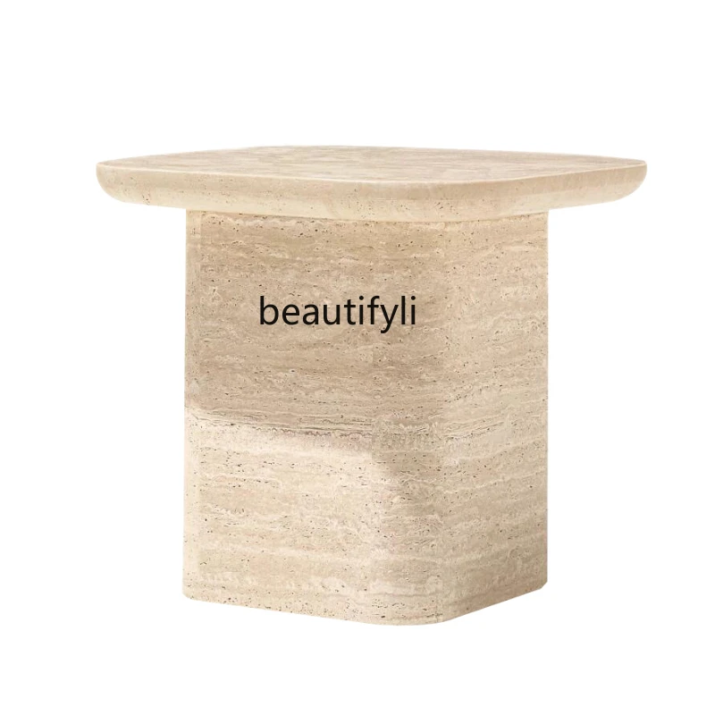 

Designer creative corner few Nordic simple household living room travertine small coffee table wabi-sabi wind side table