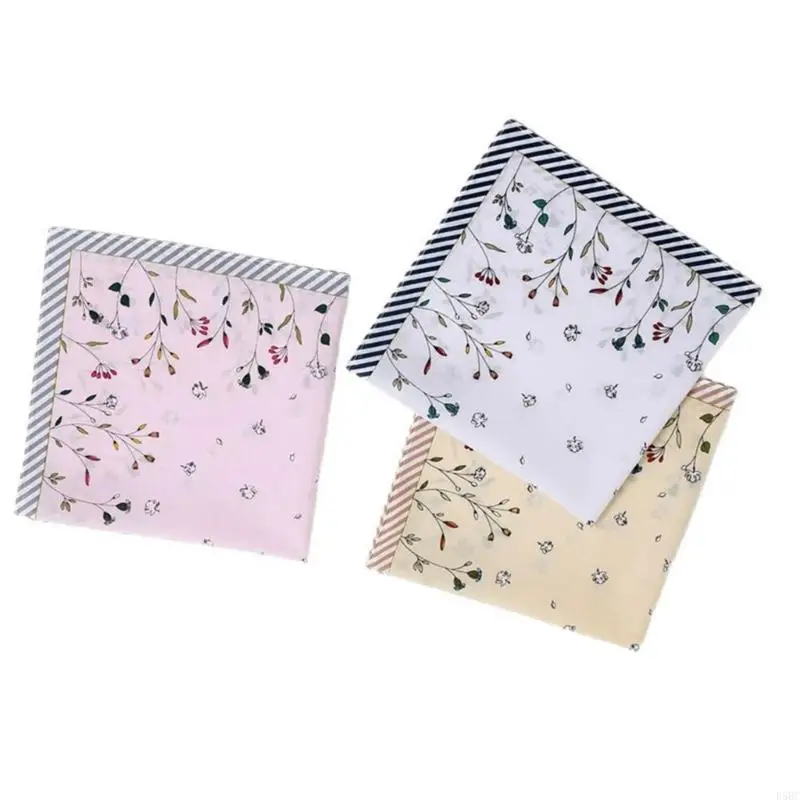  1PC Cotton Handkerchief Women Hankies Printing Florals Flower Absorbent Hanky