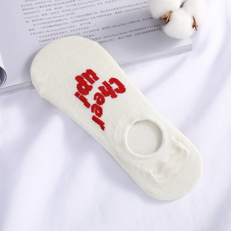 Calcetines de algodón con dibujos animados para mujer, medias antideslizantes de corte bajo, estilo coreano Ins, con letras divertidas, para verano, 4 pares