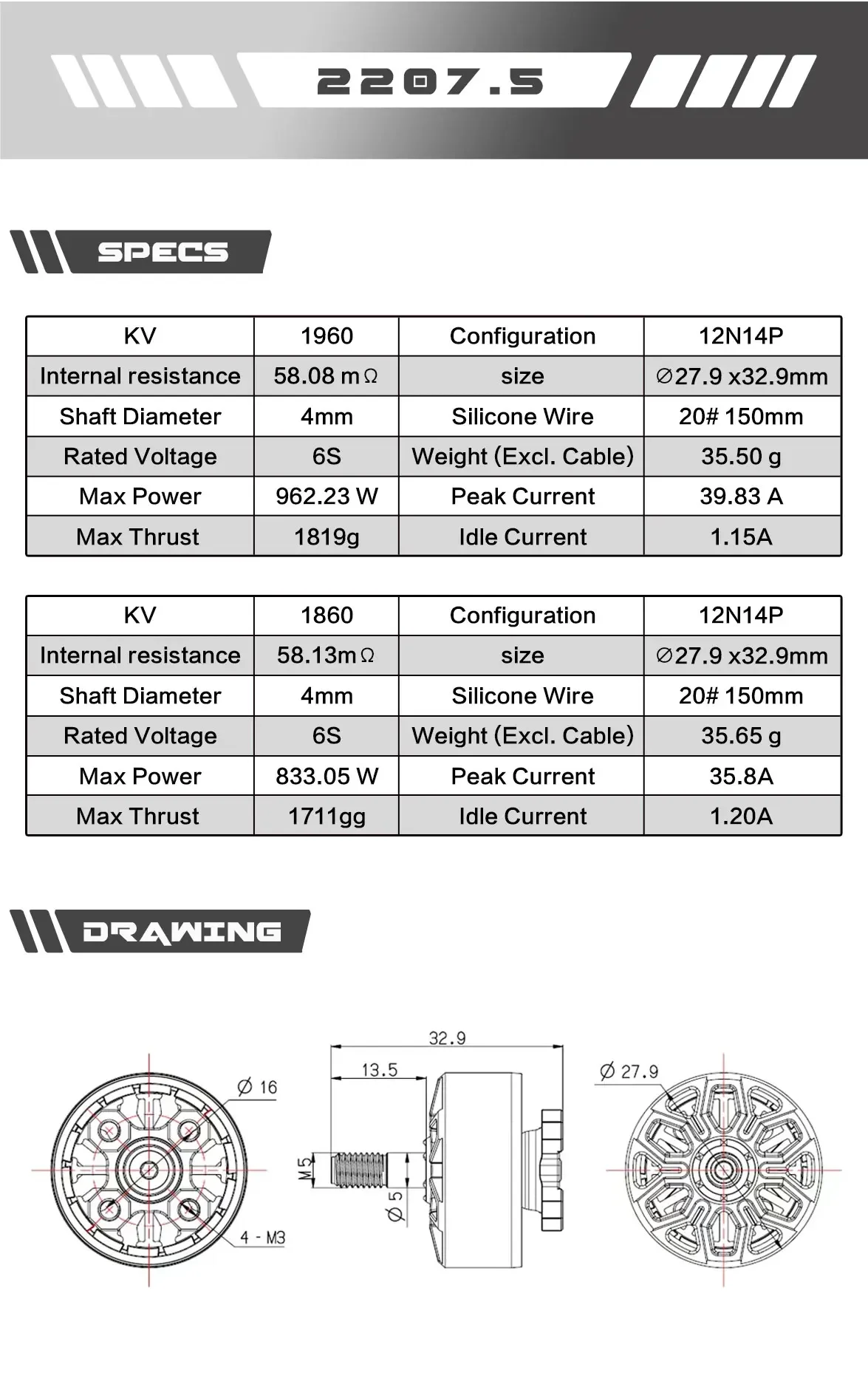 Axisflying Motor Bando 2207.5 6S 1860KV 1960KV Brushless Motor for FPV Freestyle 5inch Cinewhoop Cinematic Drone