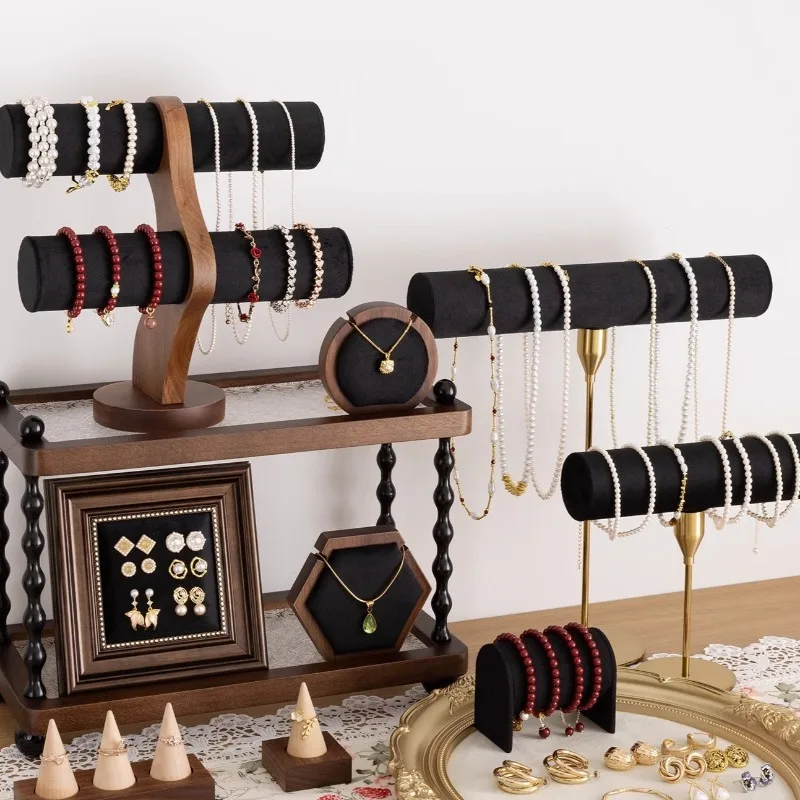 نافذة عرض المجوهرات يعرض موقف مجوهرات خشبية المنظم رف كبير سوار قلادة حامل سيدة القرط قلادة الرف