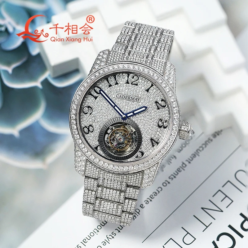 Montre-bracelet mécanique Moissanite pour homme, bijoux de luxe, D White, VVS