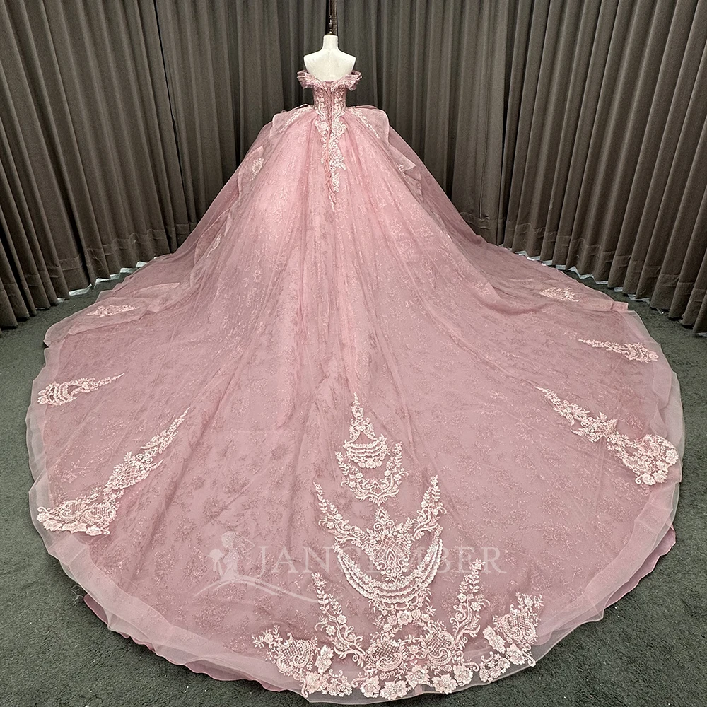Robe De bal personnalisée rose Quinceanera robes dentelle gland épaules dénudées à lacets dos perlé doux 16 anniversaire robes De 15 ans