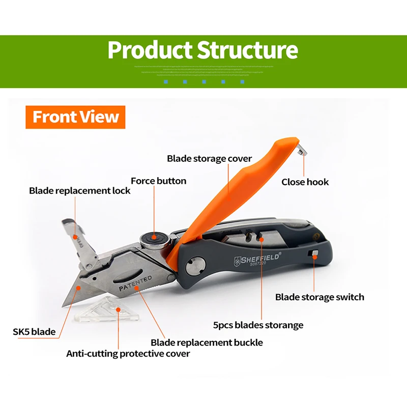 SHEFFIELD S067220 Folding Utility Knife Multifunctional Pocket Camping Heavy Duty Cutter