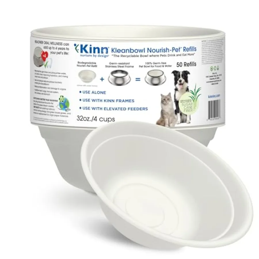 

Kleanbowl Disposable Dog Food Bowls Pack of 50 - Frame System Refills Use for Travel Boarding or Crate Compostable Pet Travel B