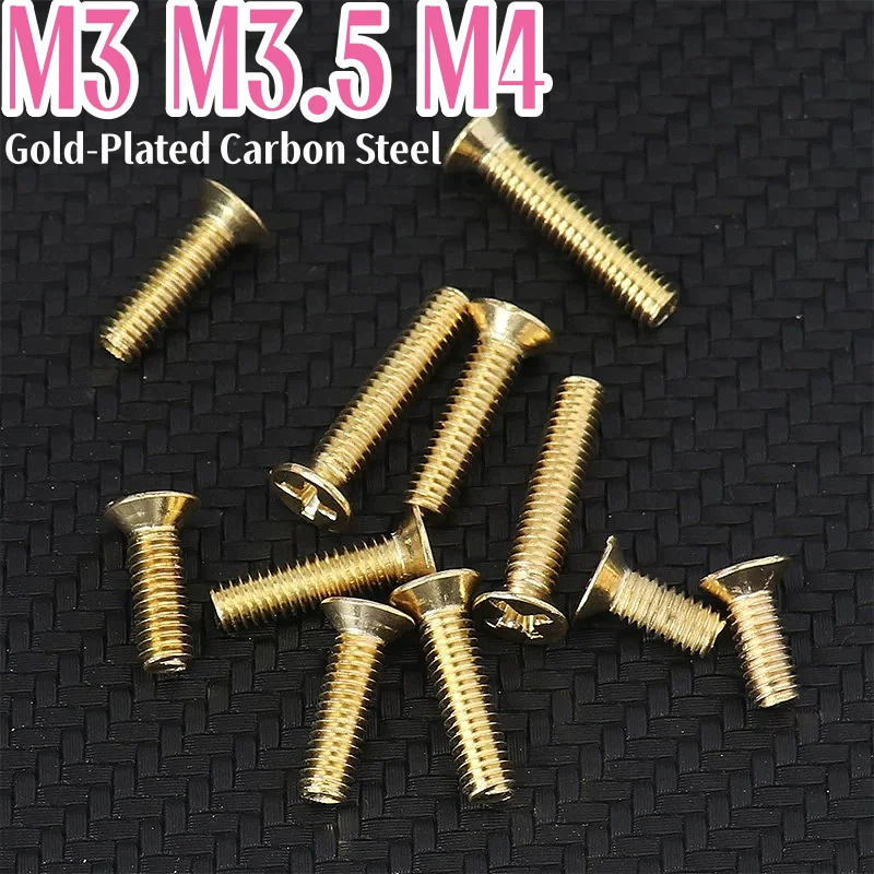 Gold-Plated Carbon Steel M3 M3.5 M4 Cross Flat Head Machine Screws Phillips Countersunk Metal Standard Bolts