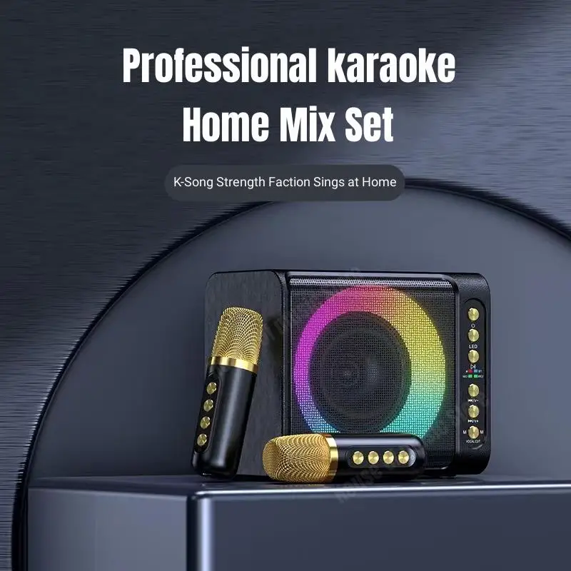 

2023 New Portable Family Karaoke Bluetooth Speaker Set for Children Singing Karaoke Machine with 2 Wireles Mic for Outdoor Audio