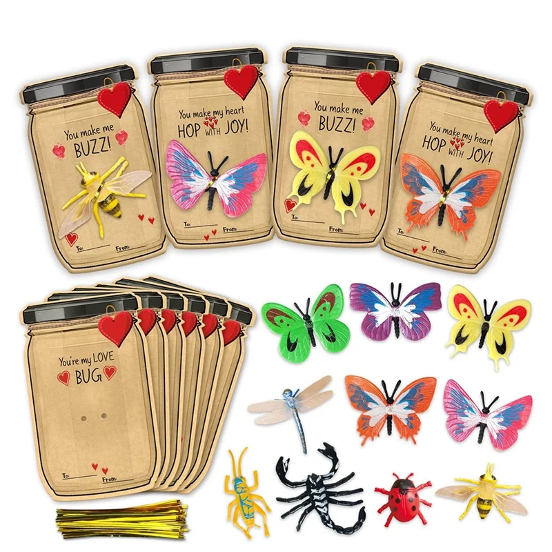 

30Pack Valentines Day Gifts Kit For Kids 6 Different Bugs Toy Valentine Exchange Cards Kit For Boys Girls School Party Favors