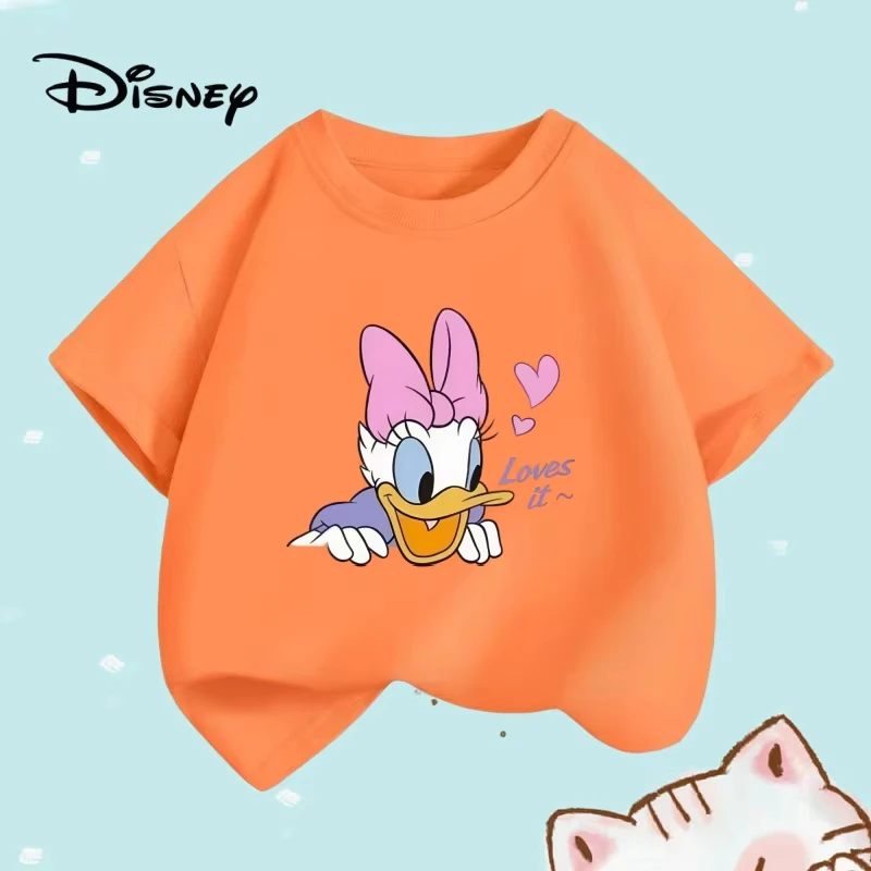 

2026 New Children's T-shirt Disney Soft Cute Daisy Print Soft Skin Friendly Parent-child Outfit Versatile Short Sleeved Shirt