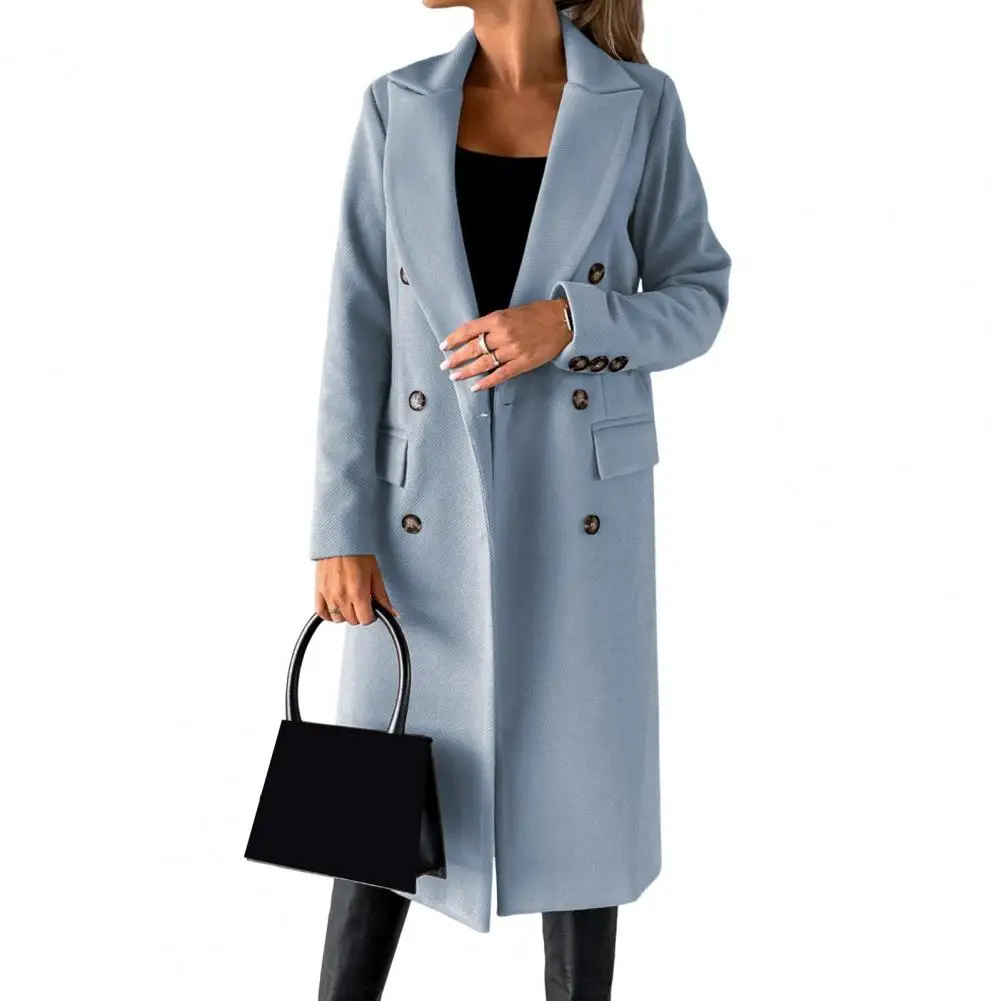 

Winter coat for women Autumn Fashion Simple Casual Solid Lapel Collar Long Sleeve Double breasted Hem cloth Coat
