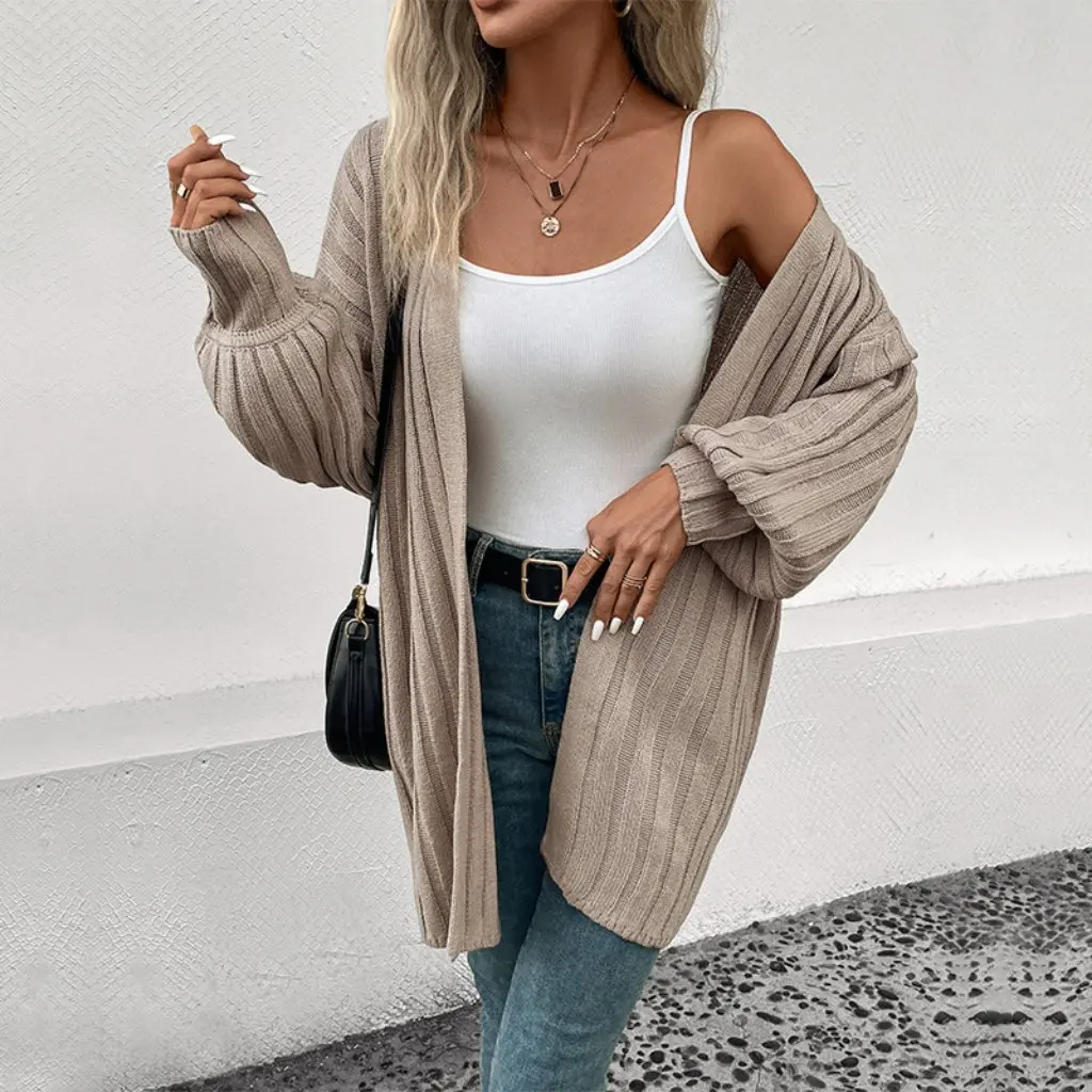 

Women's Long Sleeve Solid Color Cardigan Sweater Autumn Winter European American Style Independent Station Wholesale by