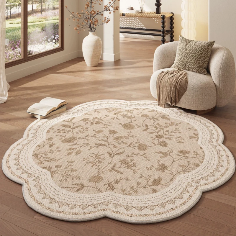 Cream Style Carpets for Living Room Retro Floral Bedroom Decor Carpet Pretty Flower Shape Bedside Rug Home Thicken Floor Mat
