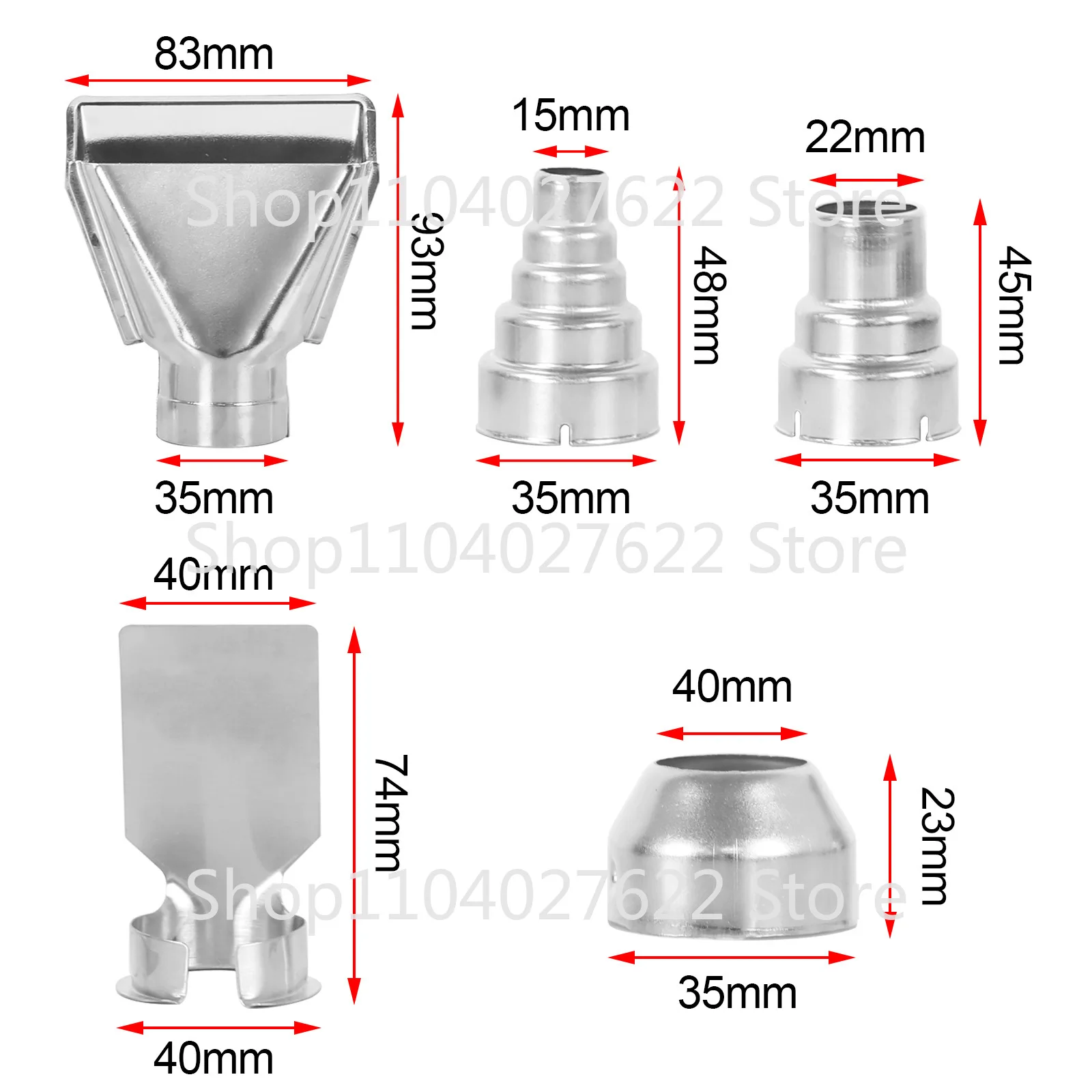 

5pcs/set 35mm Hot Air Gun Nozzle Kit Heat Gun Nozzle Attachments Gas Soldering Iron Stainless Steel Hot Air Stations Gun Nozzle