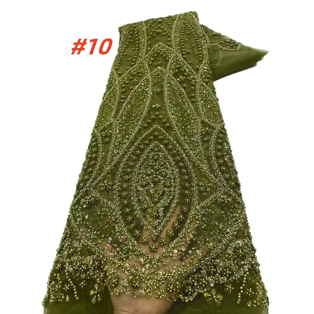 Luxurious African Groom Sequins Lace Fabric High Quality 2025 Green French Embroidery Heavy Beads Lace Nigerian Sewing Dresses