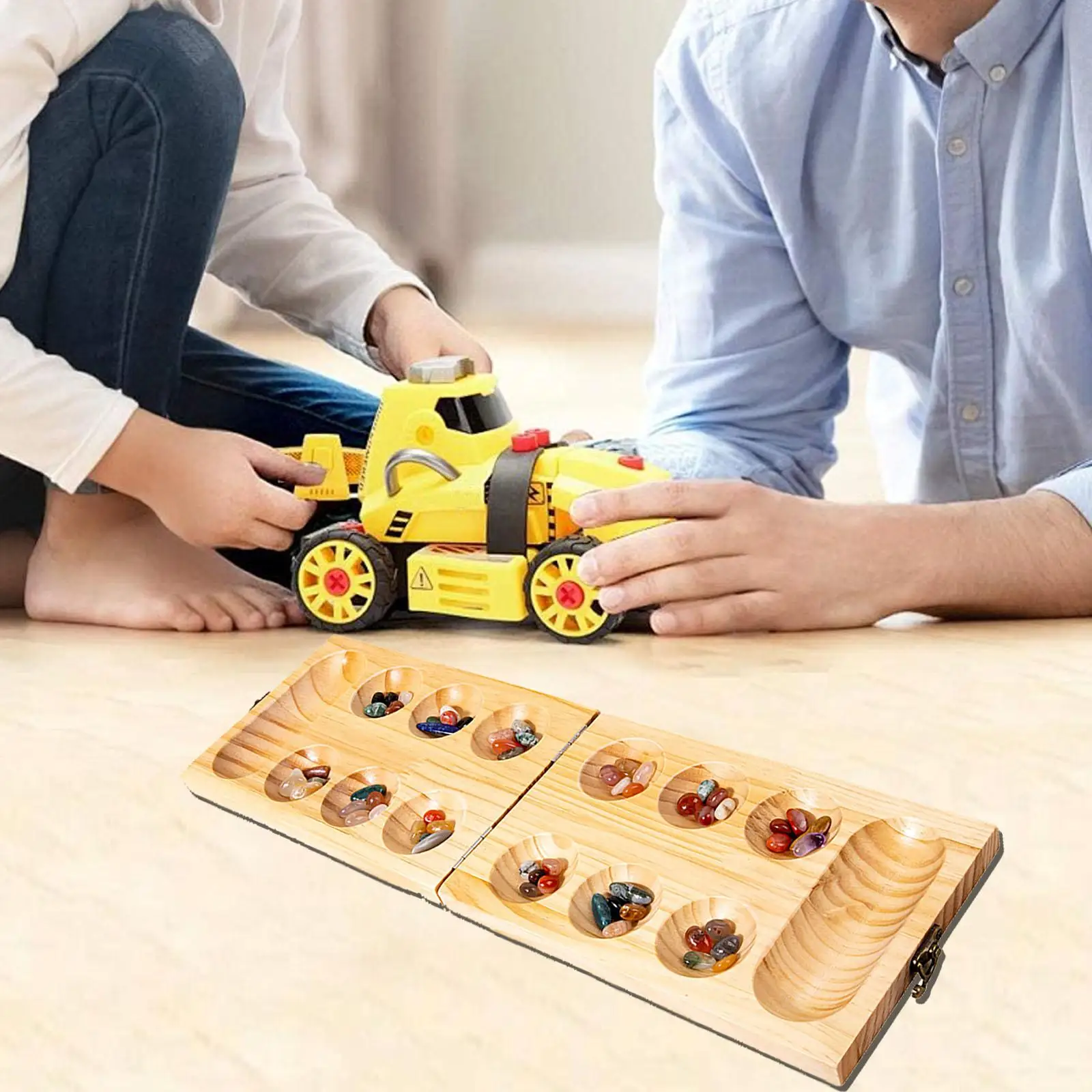 Wooden Family Games Mancala Board Game Portable Teen Folding Mancala Board Game Set Multi Color Beads for Entertainment Party