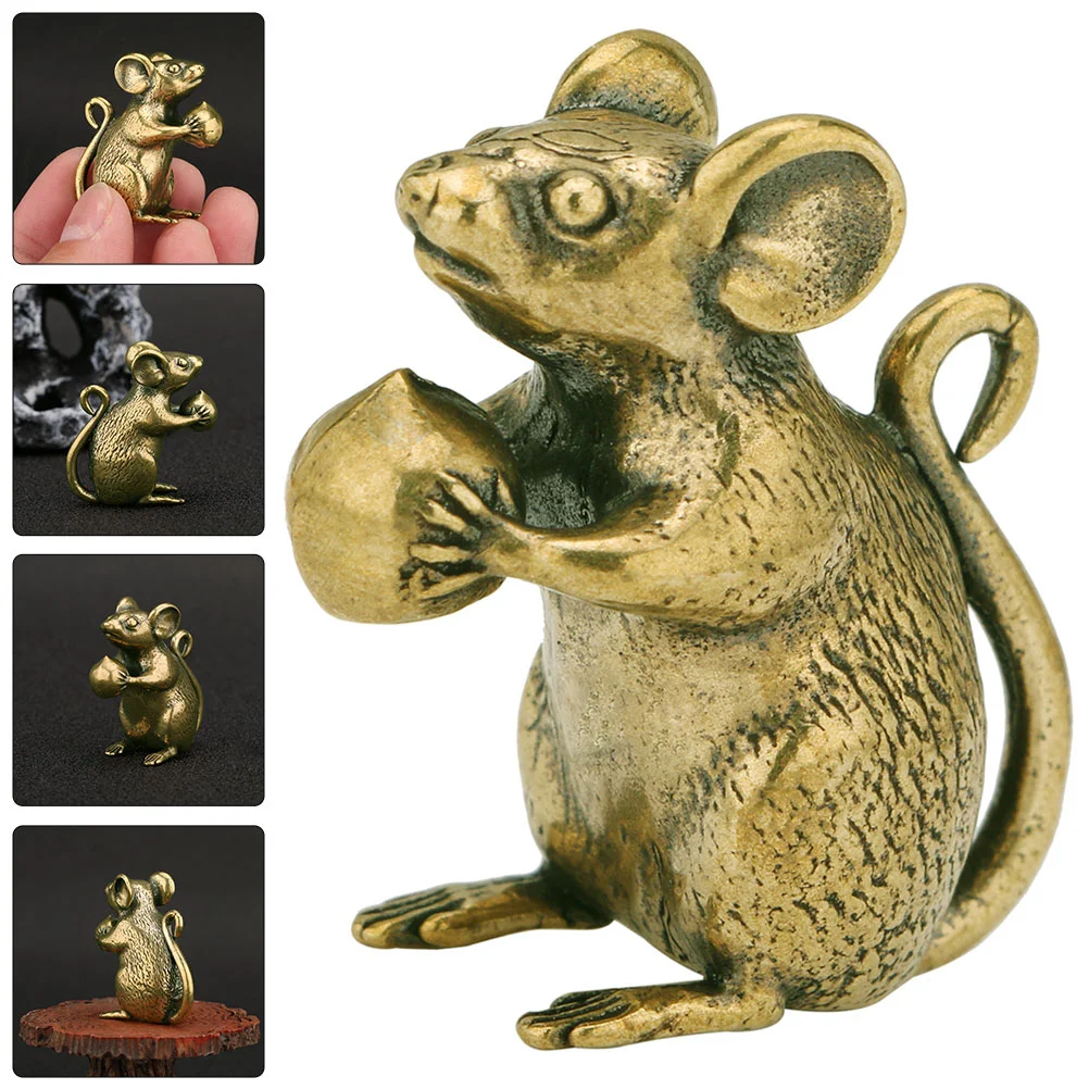 Brass Mouse Ornament Figurine for Short Spaces Statue Craft Small Decor