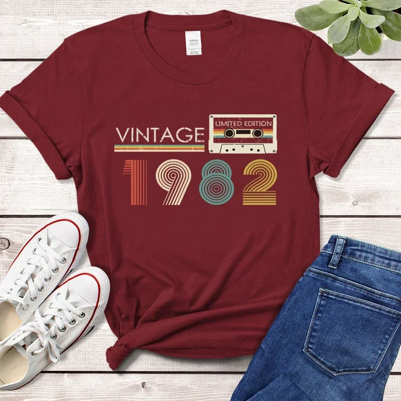 Vintage Audio Tape 1982 Limited Edition T Shirt Women Harajuku 42nd 42 Years Old Birthday Party Retro Tshirt Mother Wife Clothes