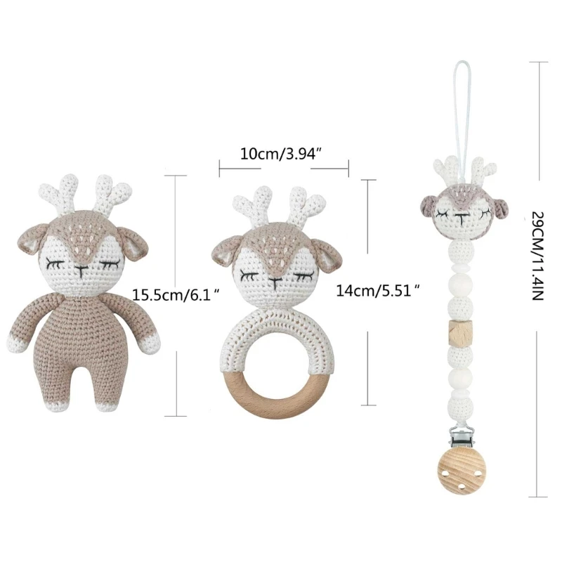 Personalise Baby Pacifier Clips Teething Bracelets Crochet Elk Soother Holder Chain Baby Rattle Teether Newborn Baby Dummy Clips