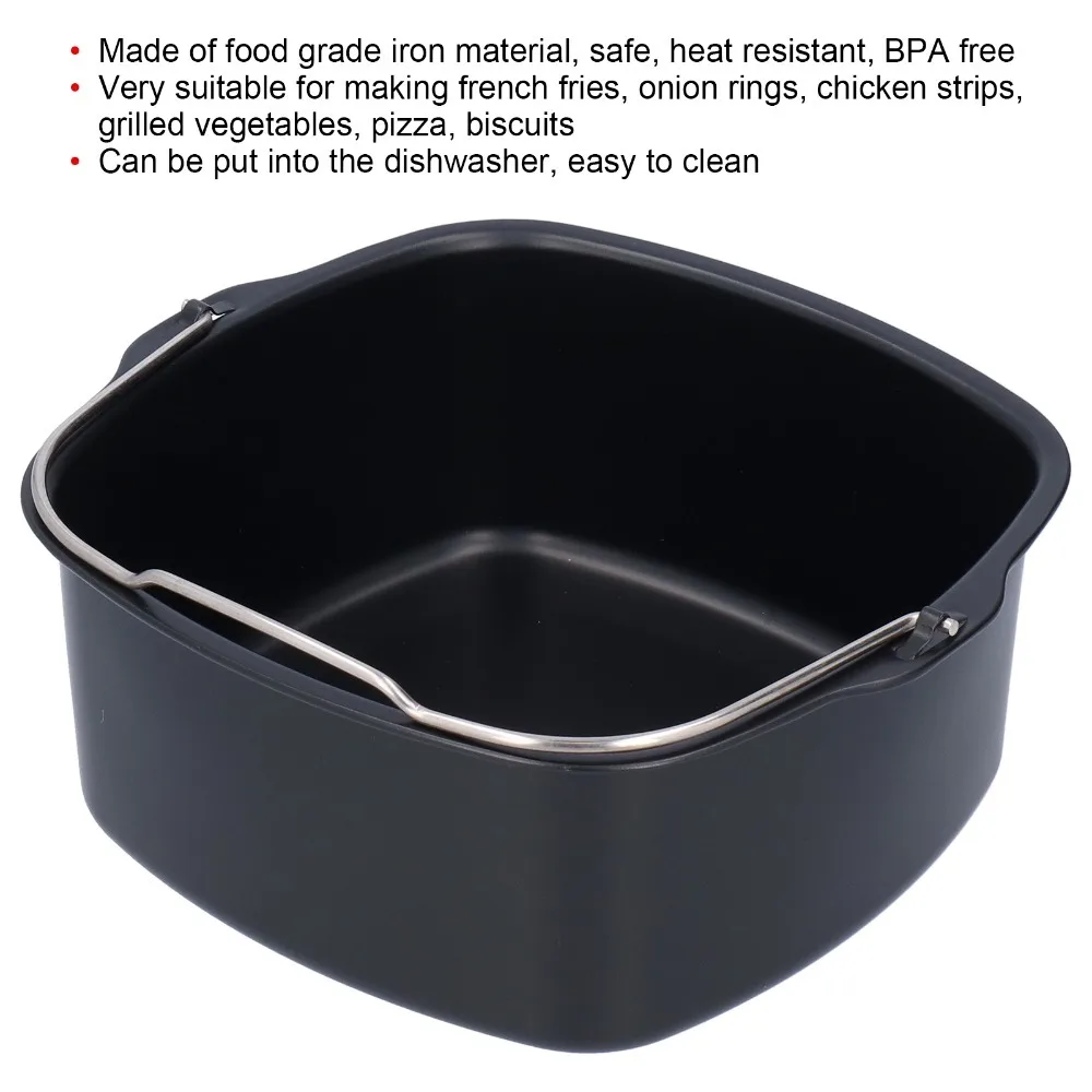 Iron Air Fryer Baking Pan Dishwasher Safe Non-Stick Square Air Fryer Pan Heat Resistant Stainless Steel Handle Cake Mold