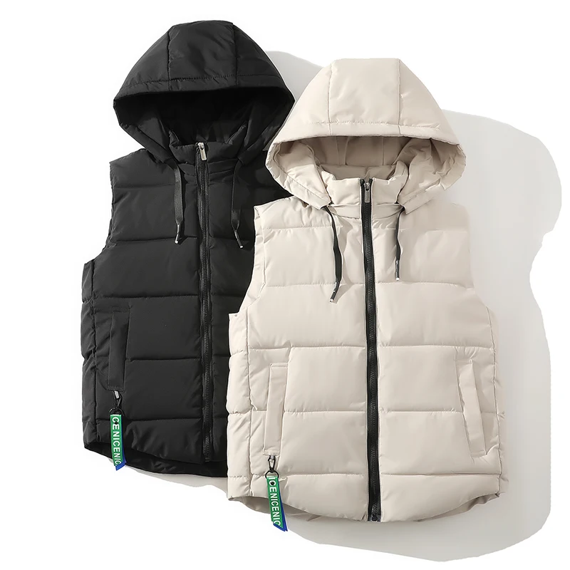 

Male Autumn and Winter Vest New Fashion Down Cotton Vest Brand Men's Trend Versatile Thick Hooded Warm Vest Men's Windbreaker