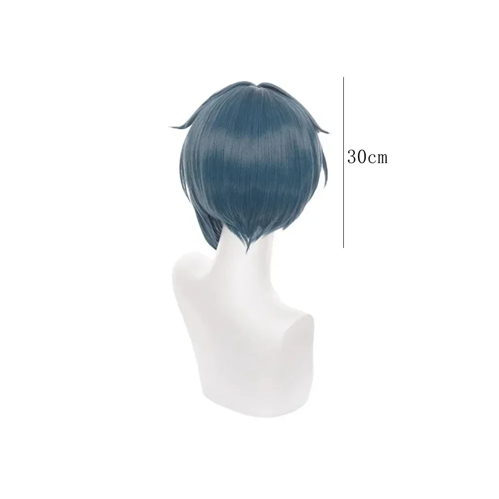 Anime Heat Resistant Synthetic Hair Xingqiu Cosplay Wigs Genshin Impact Dark Blue Short Role Play Party Festival Props