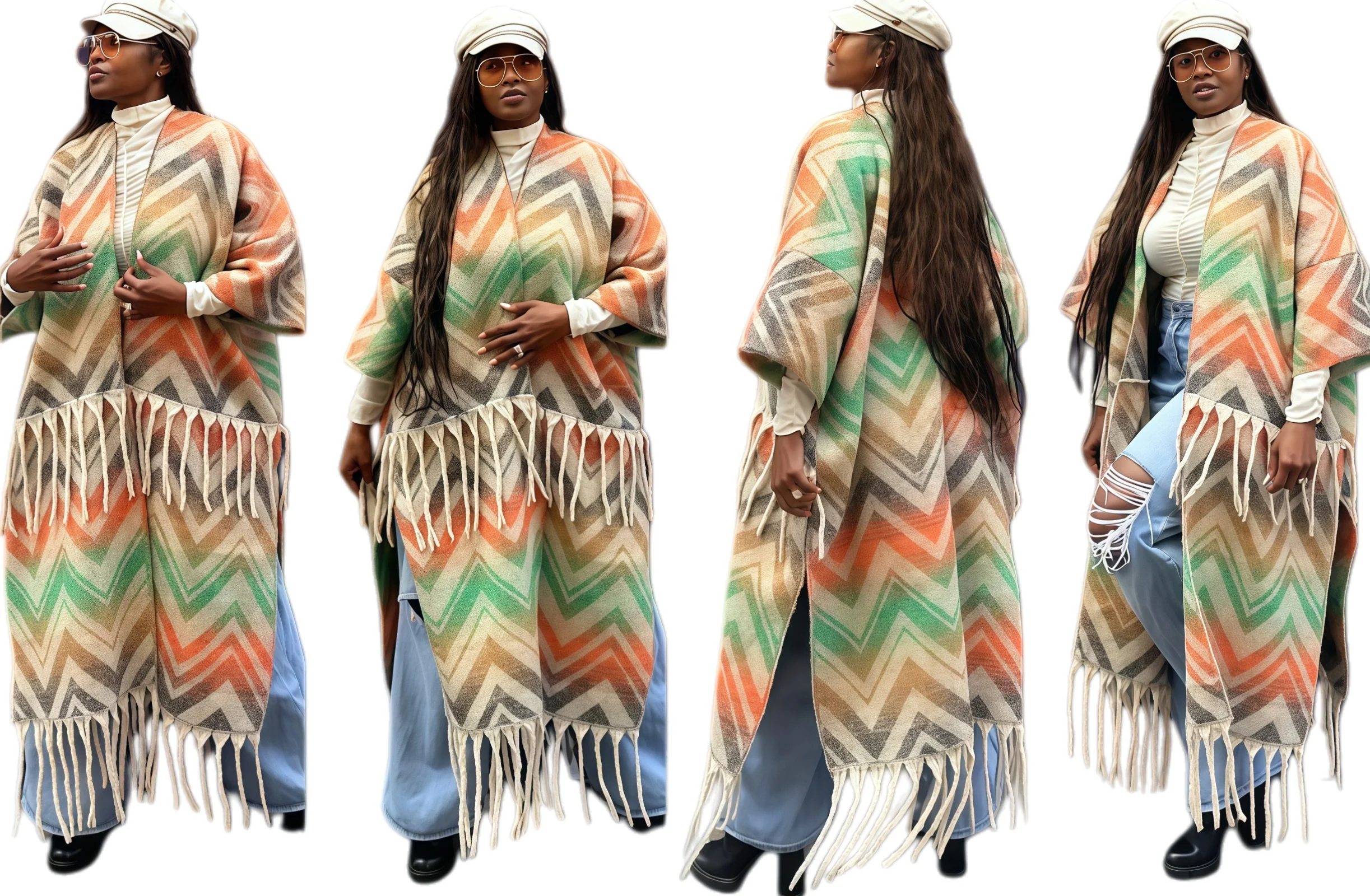 

Women‘s Fashion Winter Warm Loose Tassel Kimonos For Women Oversize Printed Fuzzy long Cardigans African Women Luxury Duster