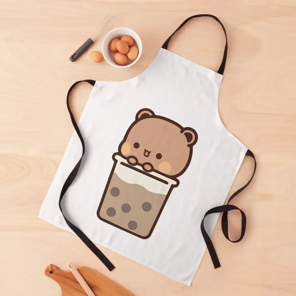 

Cute Mochi Panda Bear, Bubu and Dudu Bubble Tea Apron for women with pocket Women's Apron