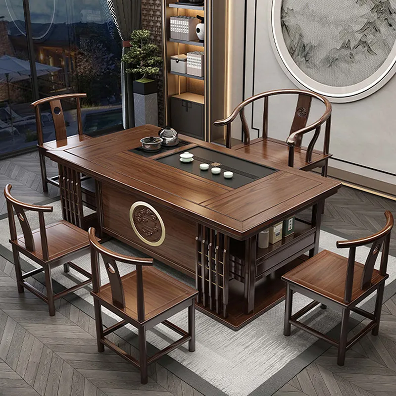 YFY solid wood tea table and chair combination new Chinese office coffee table tea set household one table five chairs